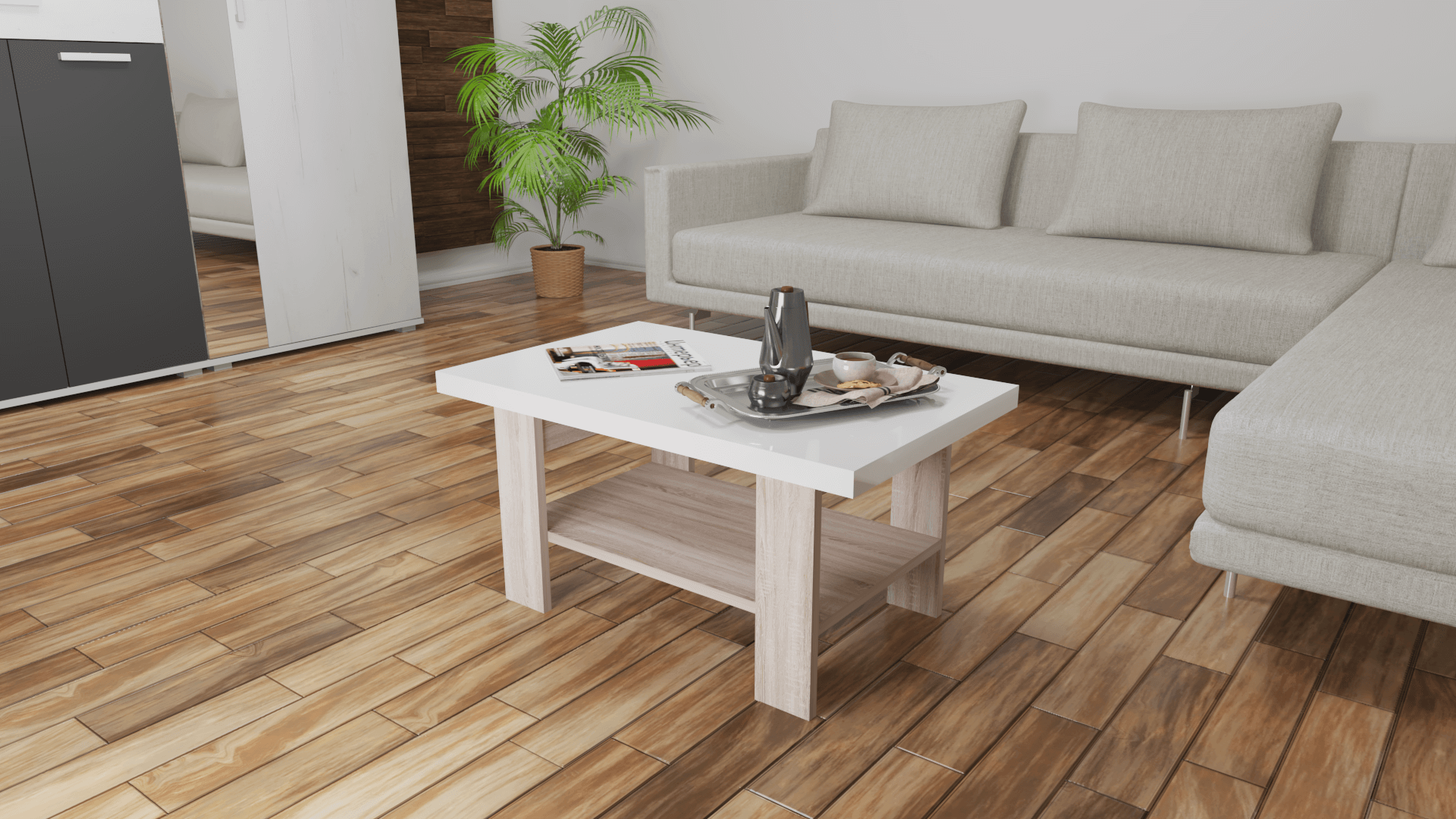 Corpus Ivon Dohányzóasztal 80 cm Sonoma-Magasfényű Fehér