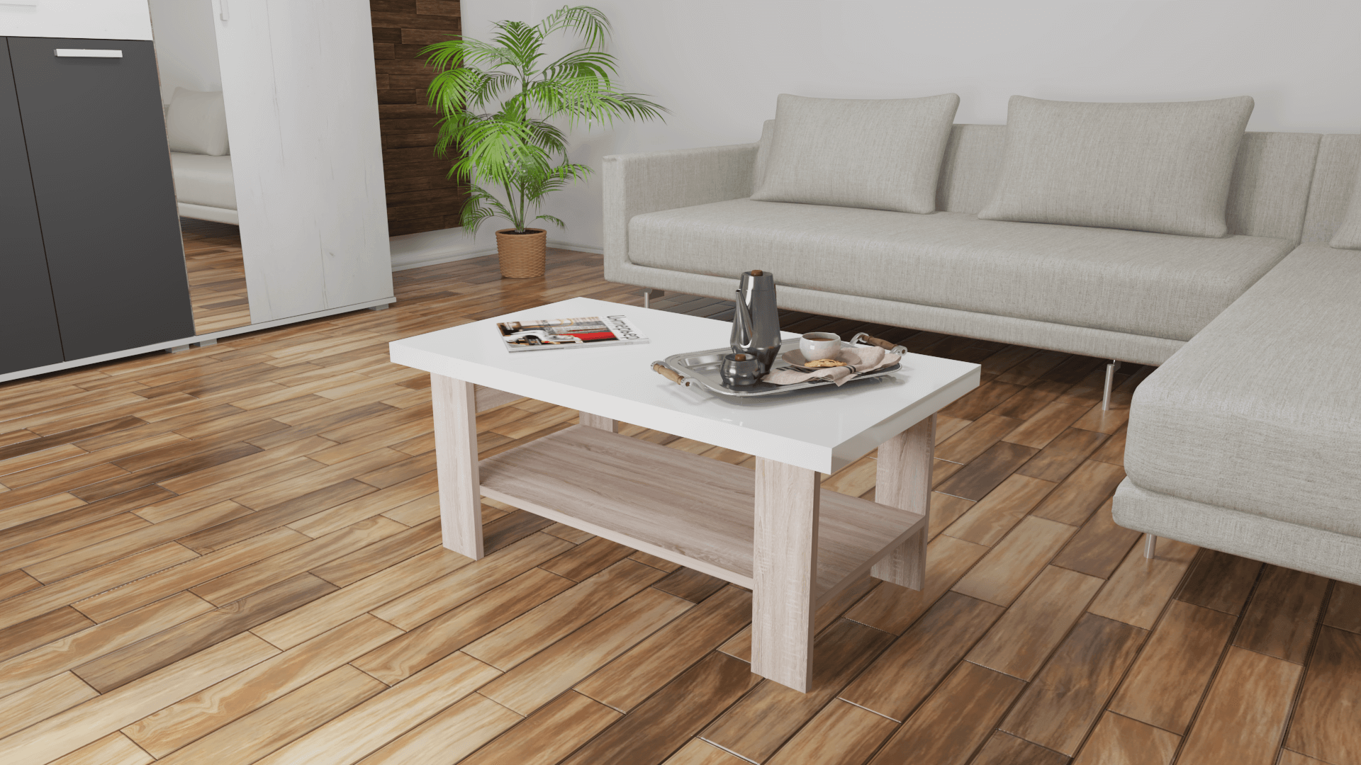 Corpus Ivon Dohányzóasztal 90 cm Sonoma-Magasfényű Fehér