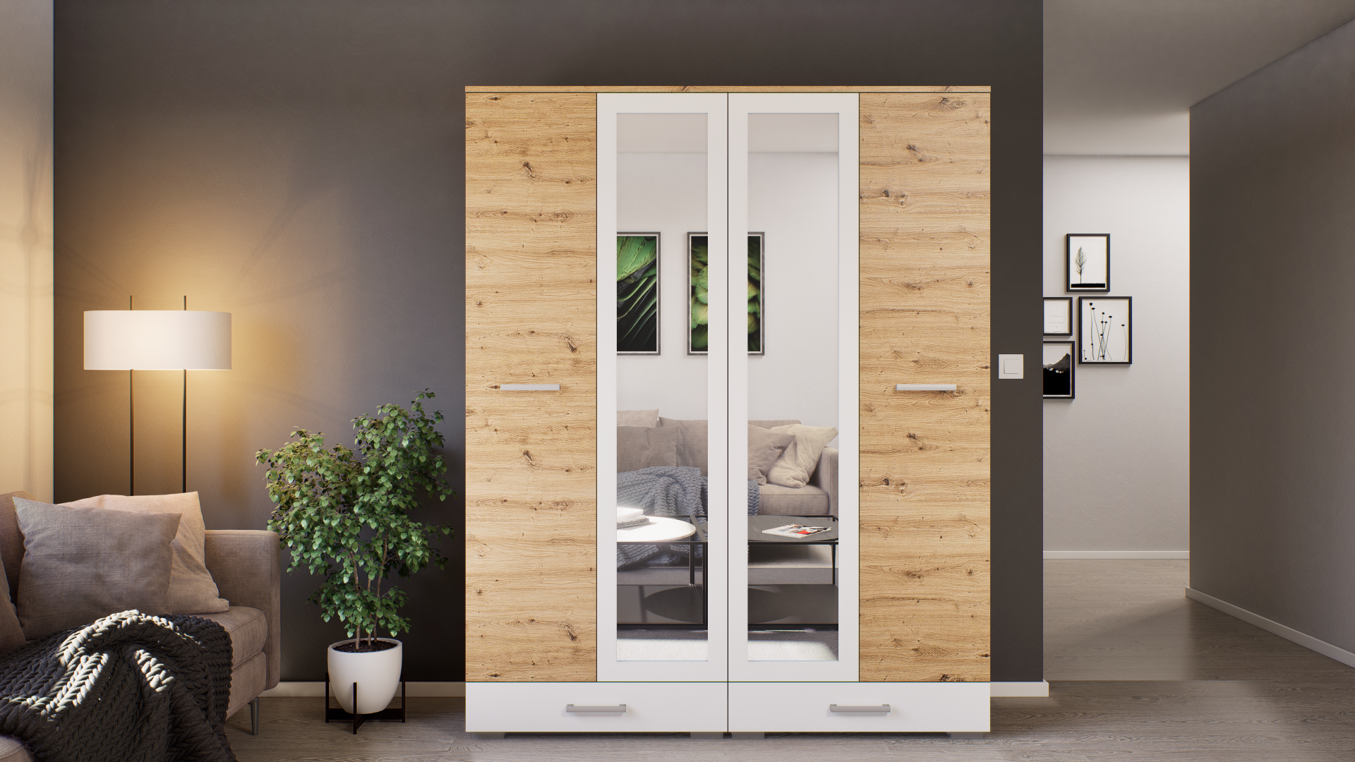 Corpus Kolin V-6 Gardrób 140 cm Korpusz: Artisan Tölgy Front: Artisan Tölgy-Fehér