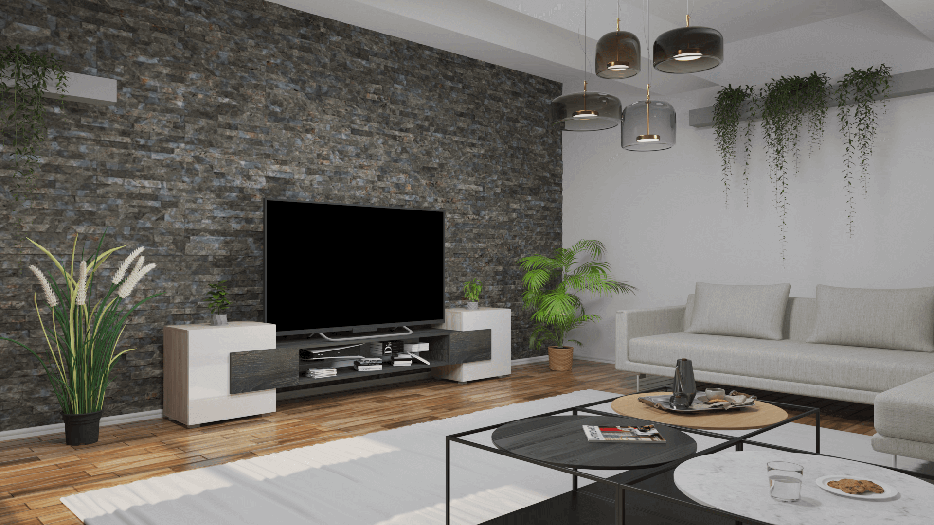 Corpus Logens 01 Tv állvány 248 cm Sonoma-Magasfényű Fehér