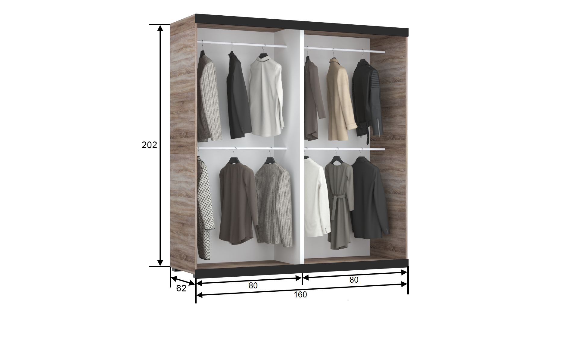 Corpus Tritón T. 160 cm T2T (2 ajtós) V-V Sonoma-MFfehér-MFfehér