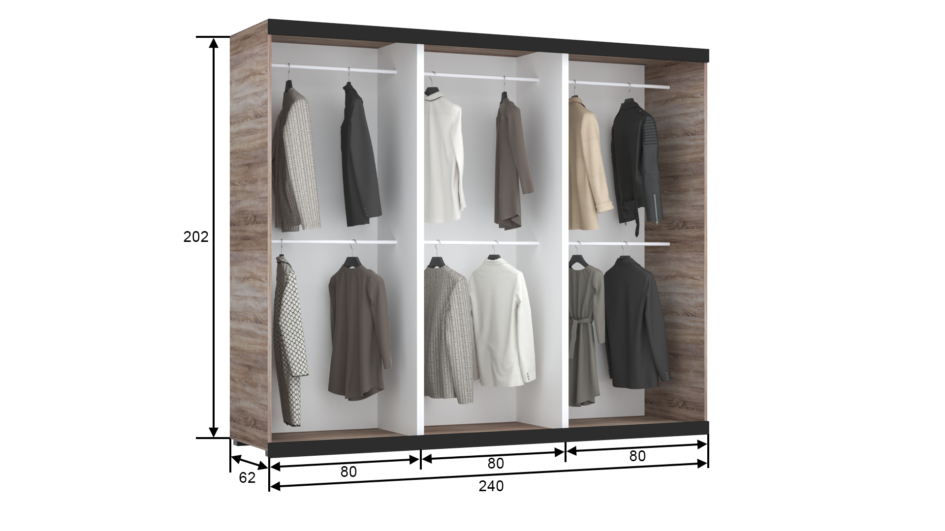 Corpus Tritón T. 240 cm T3T V-V Sonoma-Fehér-Sonoma
