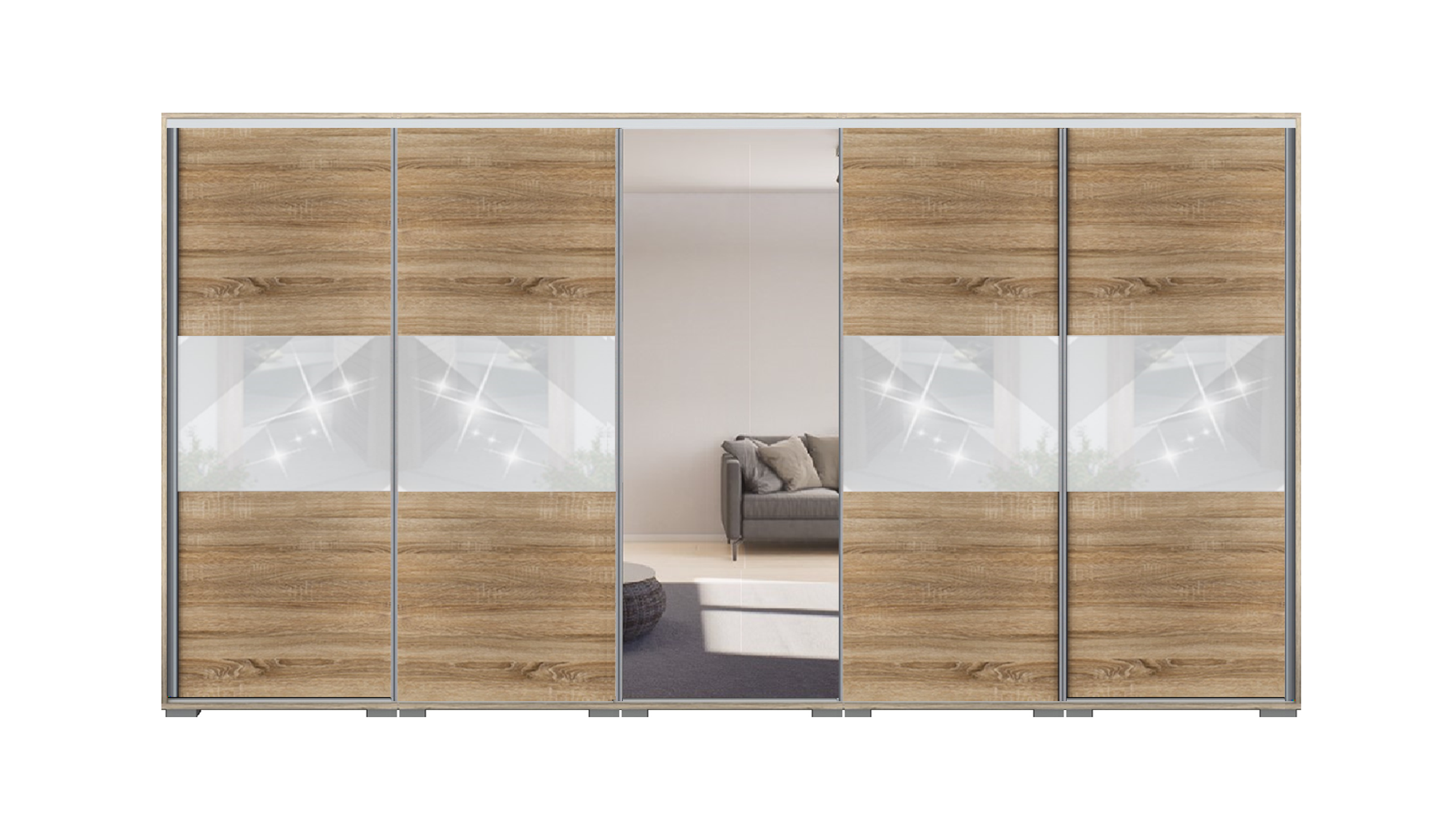 Dager tolóajtós gardrób 400 cm (5x80 cm)Vállfás-2 Polcos-2-es Fiókház