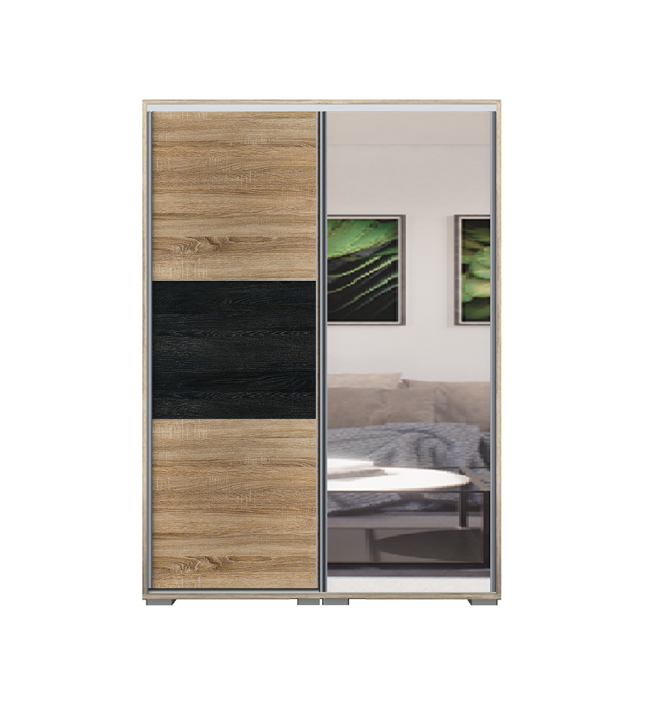 Denver tolóajtós gardrób 140 cm Vállfás-2 Polcos-2-es Fiókház