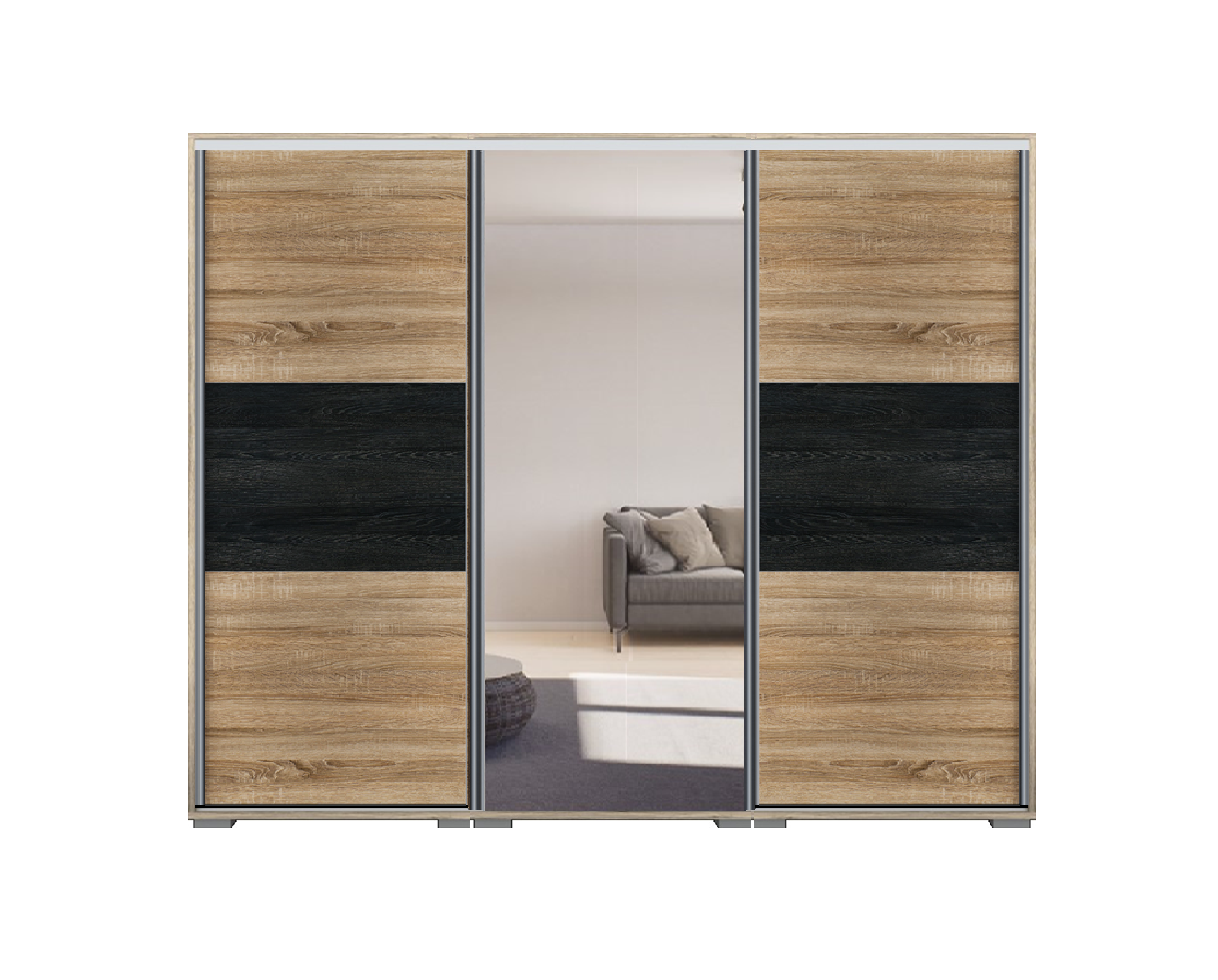 Denver tolóajtós gardrób 300 cm Vállfás-2 Polcos-2-es Fiókház