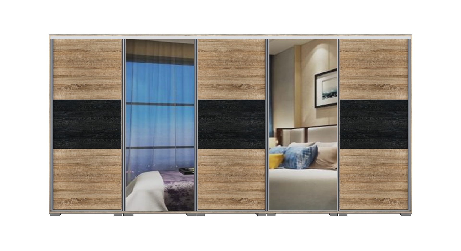 Denver tolóajtós gardrób 400 cm Vállfás-2 Polcos-2-es Fiókház