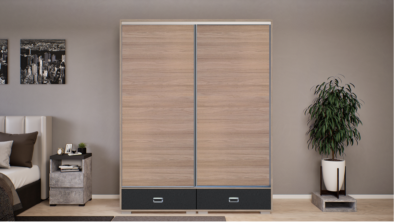 Harmony gardrób 160 cm Szatén tölgy-Szatén tölgy-Matt sötétszürke