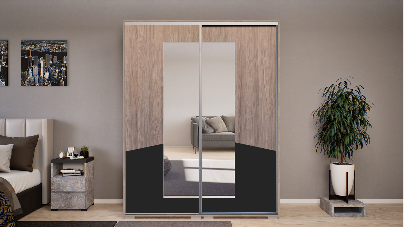 Tolóajtós gardrób D2FOT 160 cm Vállfás-Polcos-2-es fiókház